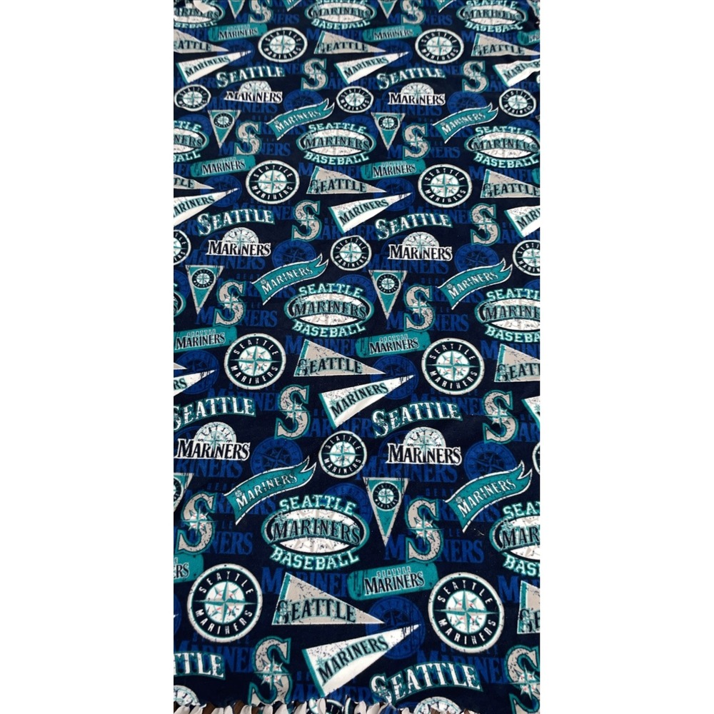 Seattle Mariners MLB Fleece Blanket Navy Blue Teal Logo Throw 85x49